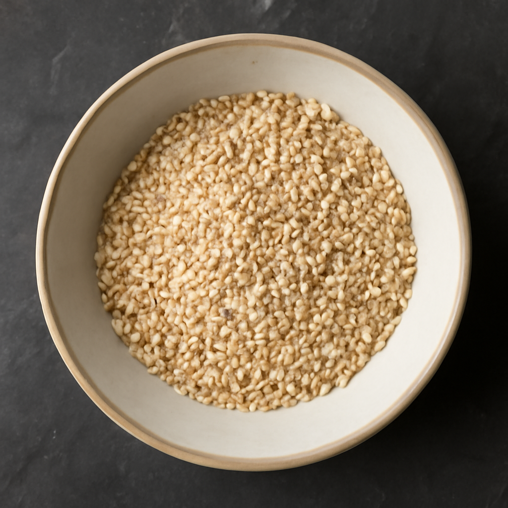 Dry pinhead oatmeal measured into a bowl before liquid is added