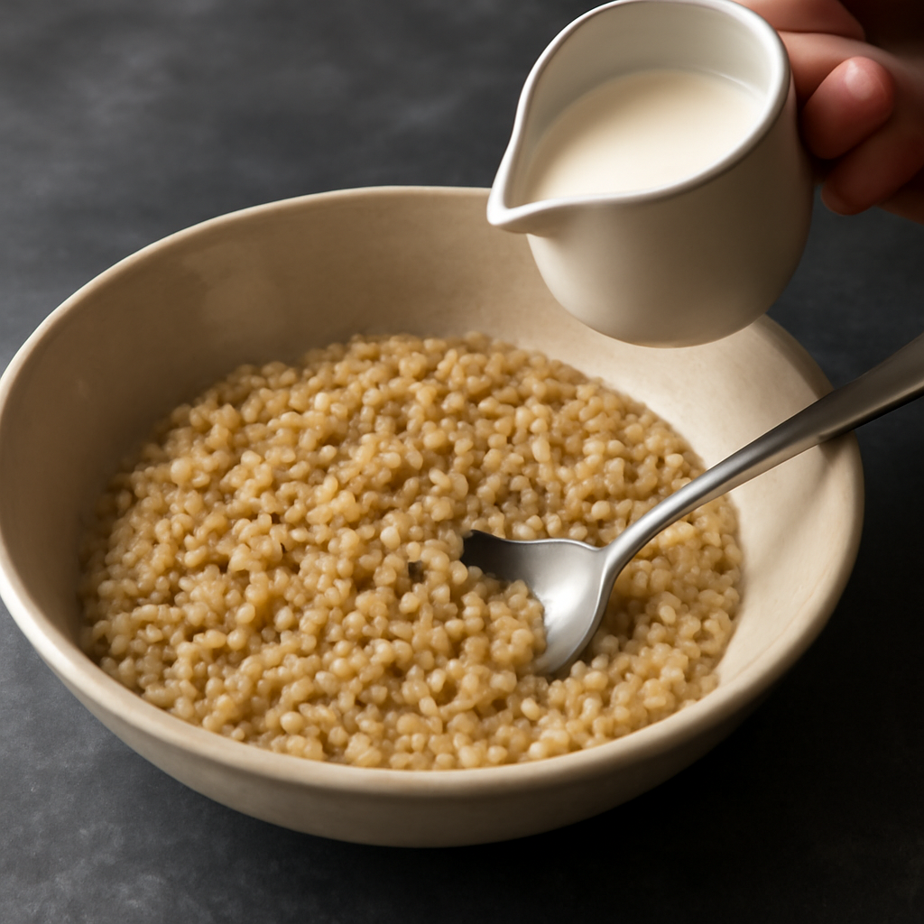 Honey stirred fully into the soaked oatmeal, cream about to be added