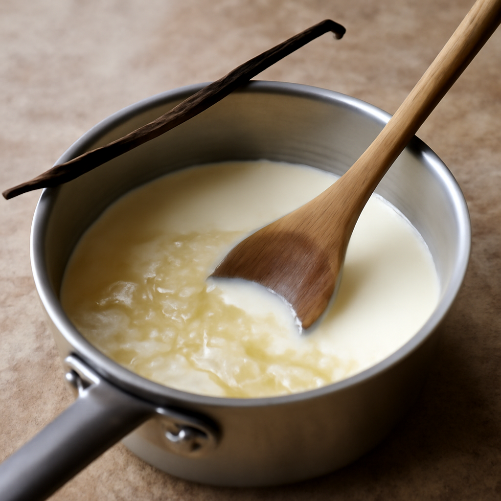 Heating the cream with vanilla and sugar, then dissolving the squeezed gelatine into the warm cream
