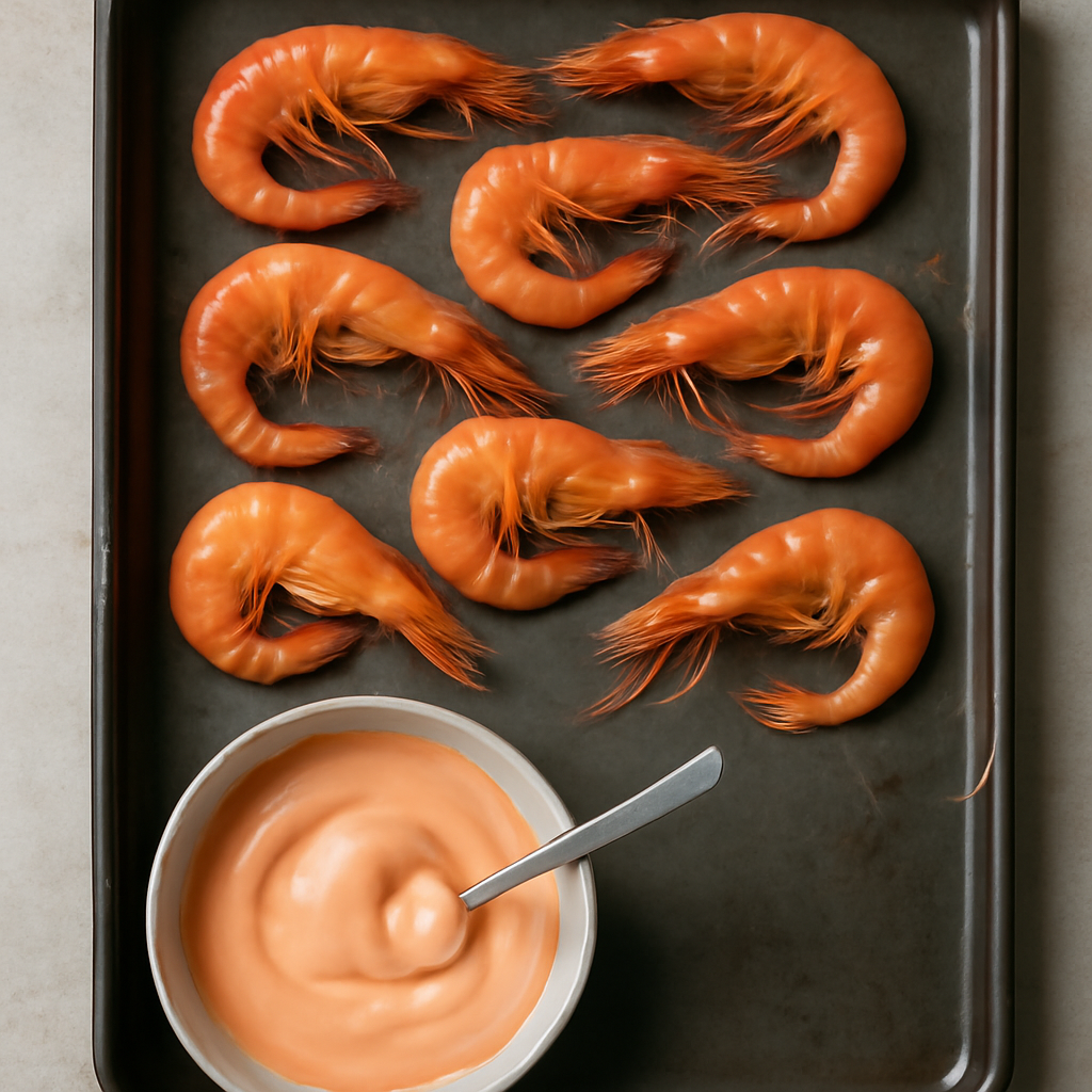 Cooling cooked prawns and making the Marie Rose sauce