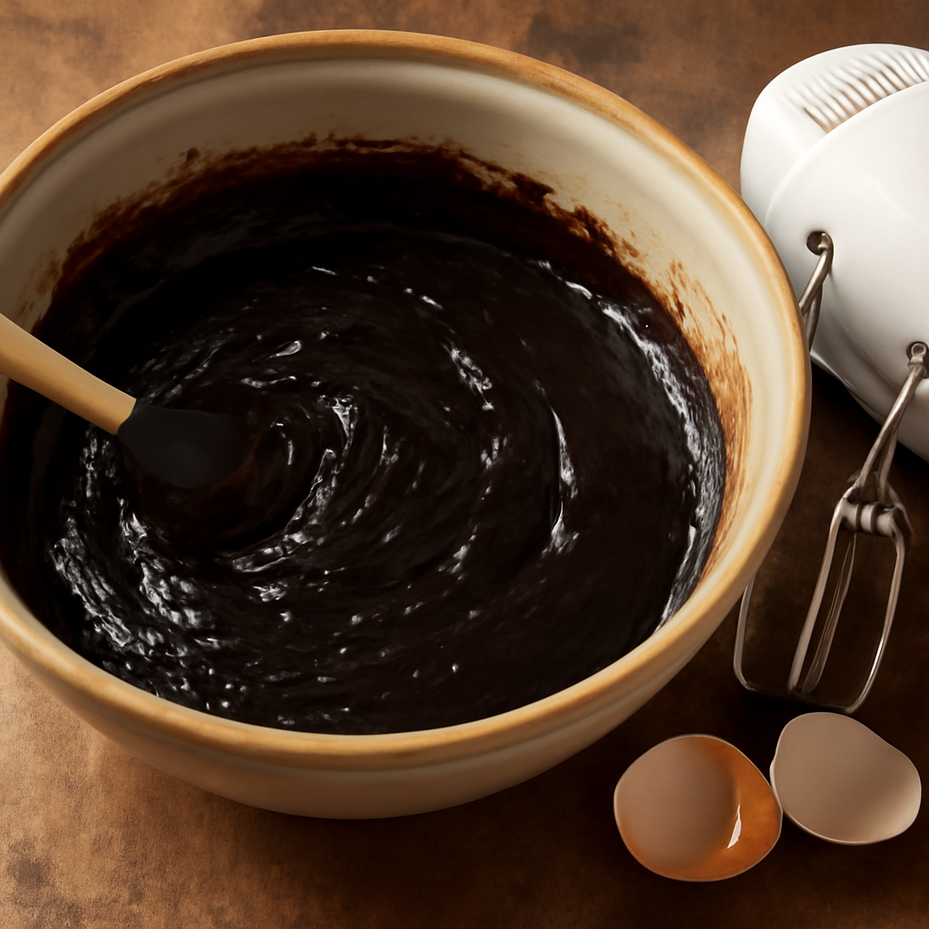 Creaming butter and muscovado sugar, then incorporating eggs, treacle, and golden syrup