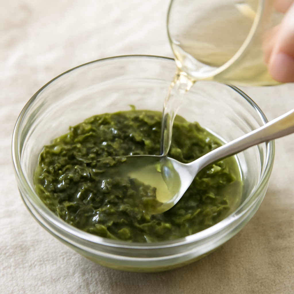 Adding white wine vinegar to the steeped mint and stirring to combine