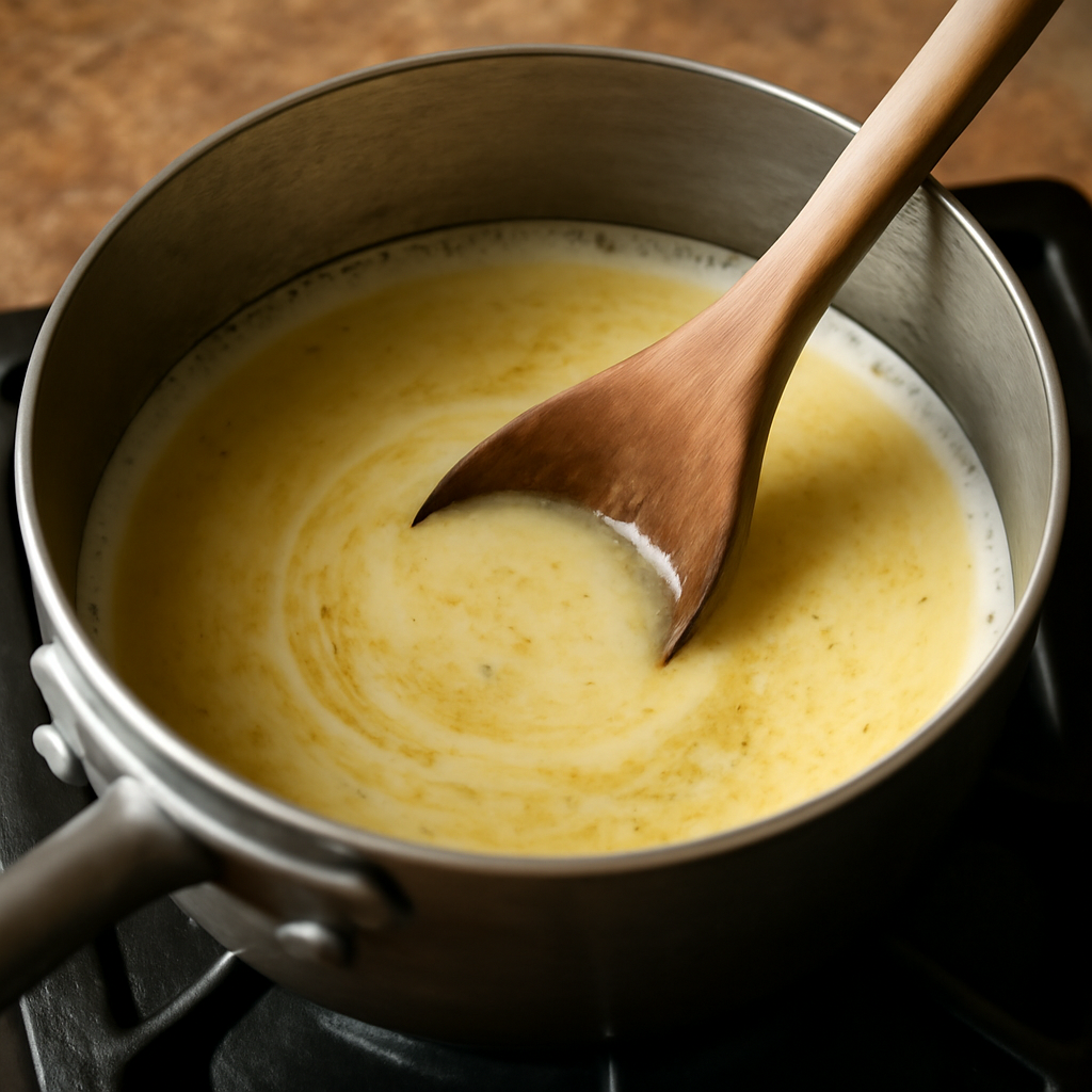 Adding butter, honey, and spices to the hot milk and stirring to combine