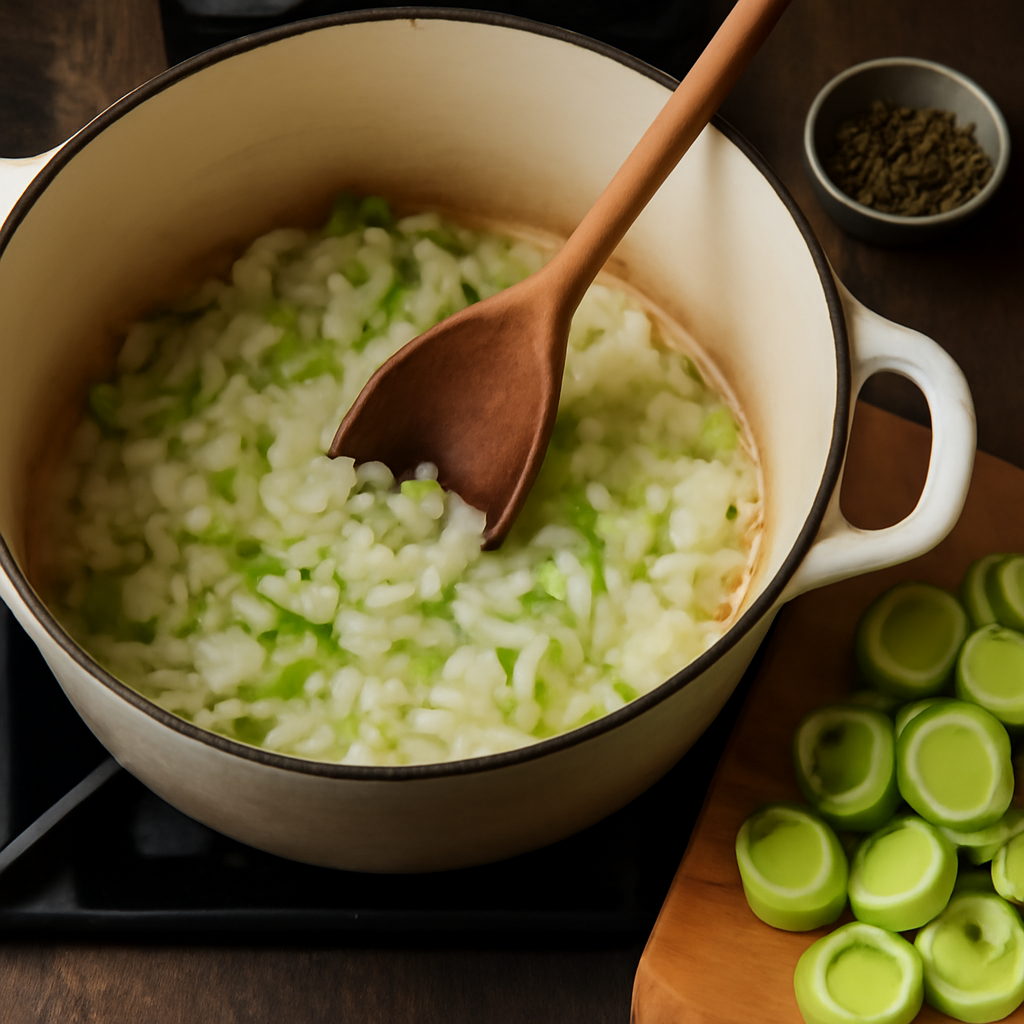 Softening onion and celery in butter before adding leeks