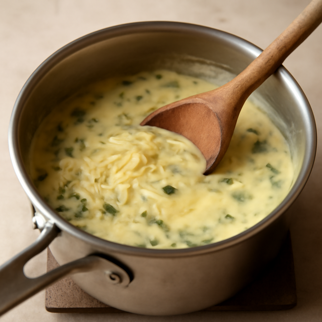 Incorporating egg yolks and sorrel into the béchamel base