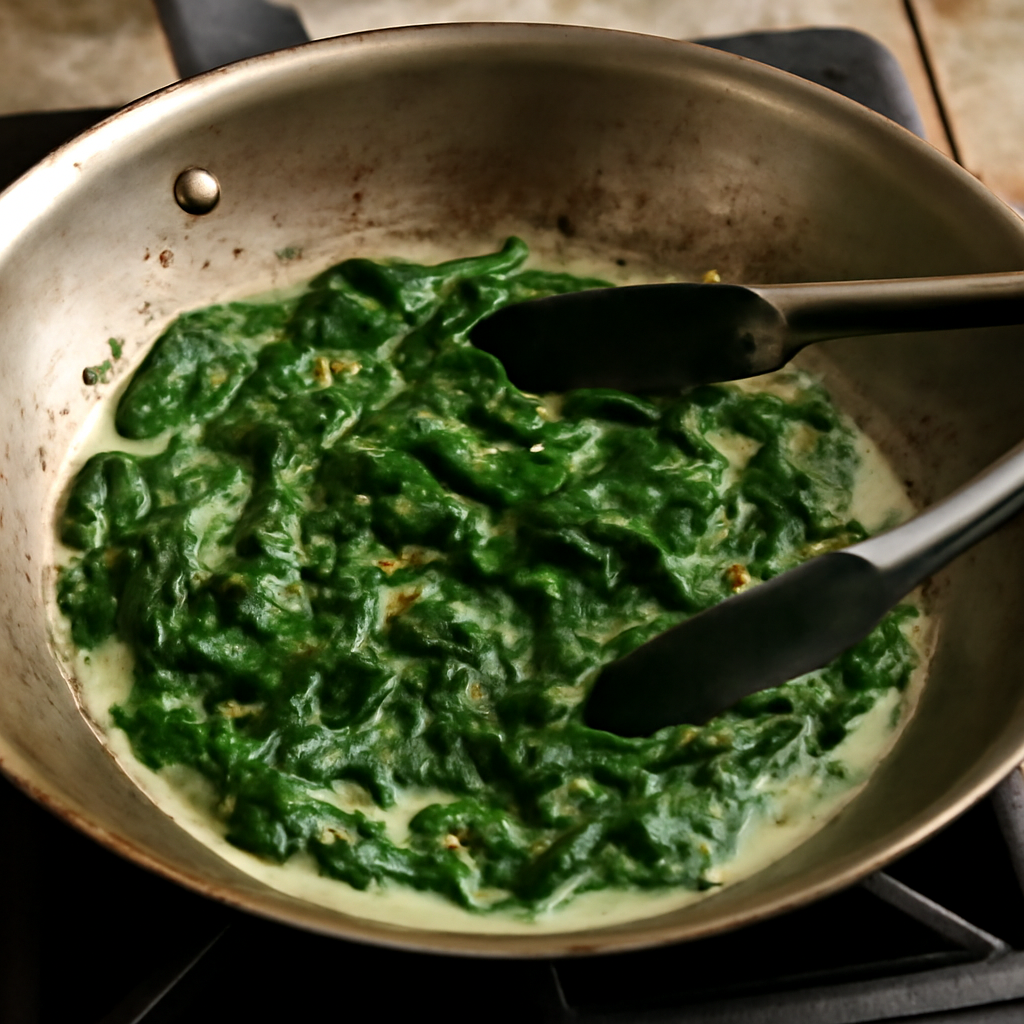 Build spinach dressing in the same pan after salmon has been removed