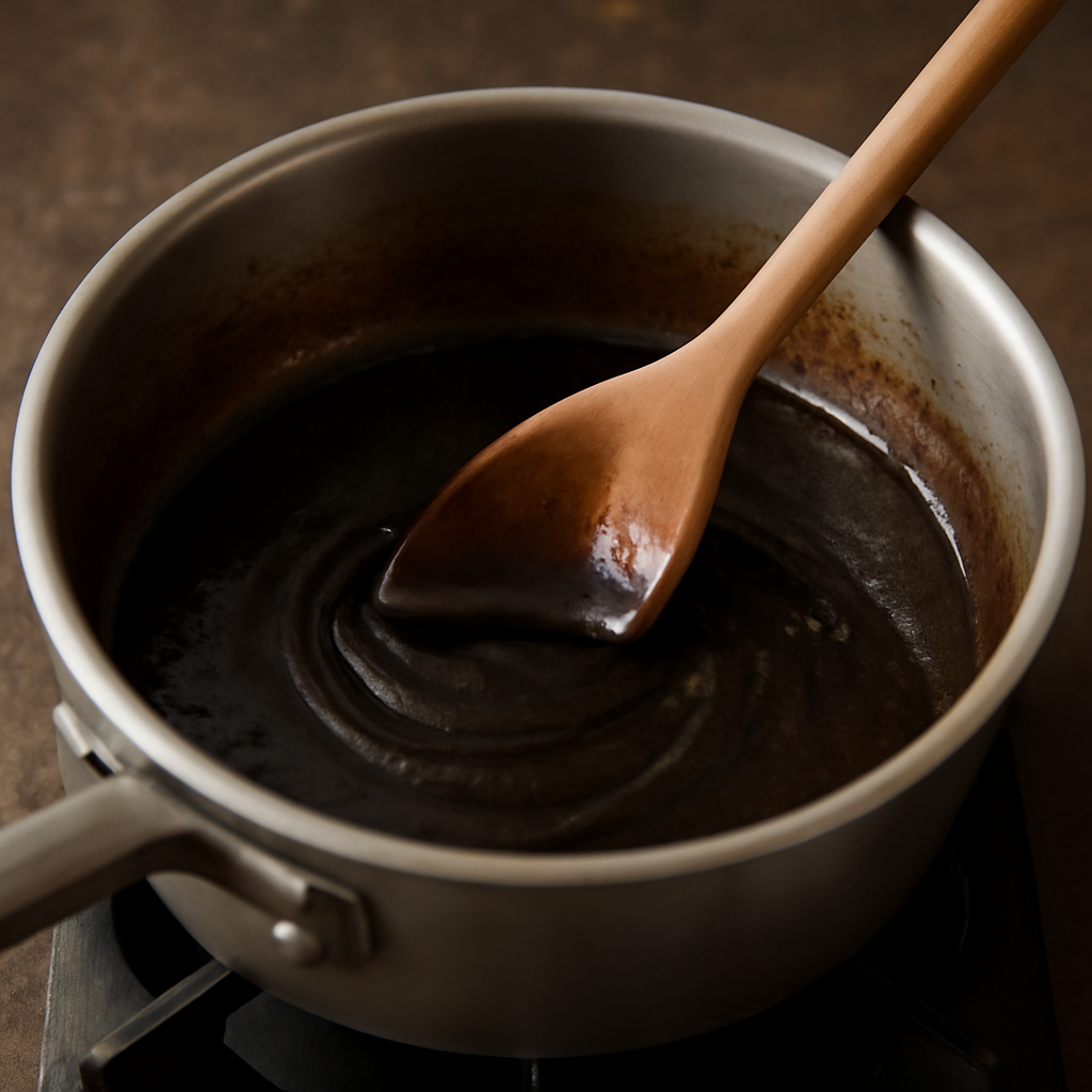 Melting butter with muscovado sugar and black treacle in a saucepan