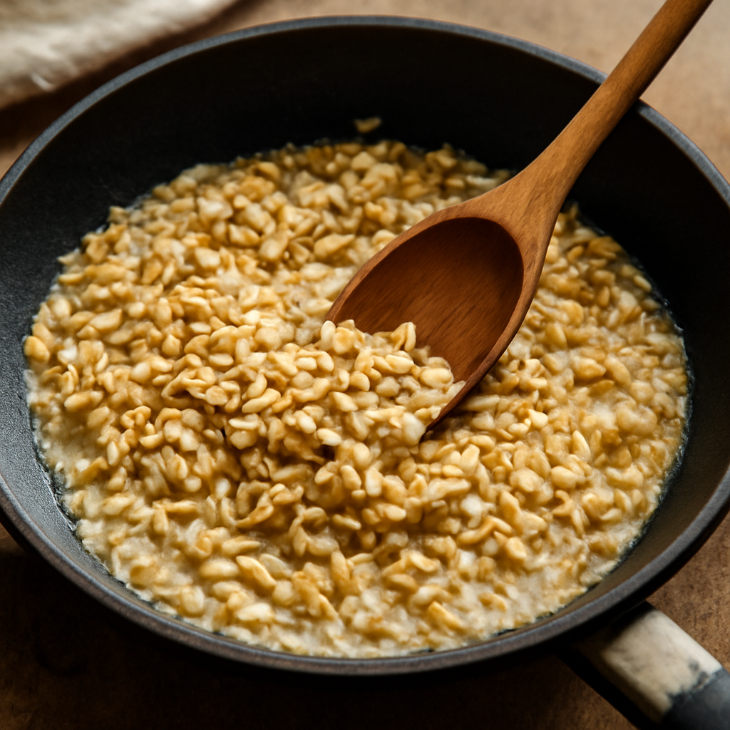 Toasting rolled oats in butter in the same frying pan
