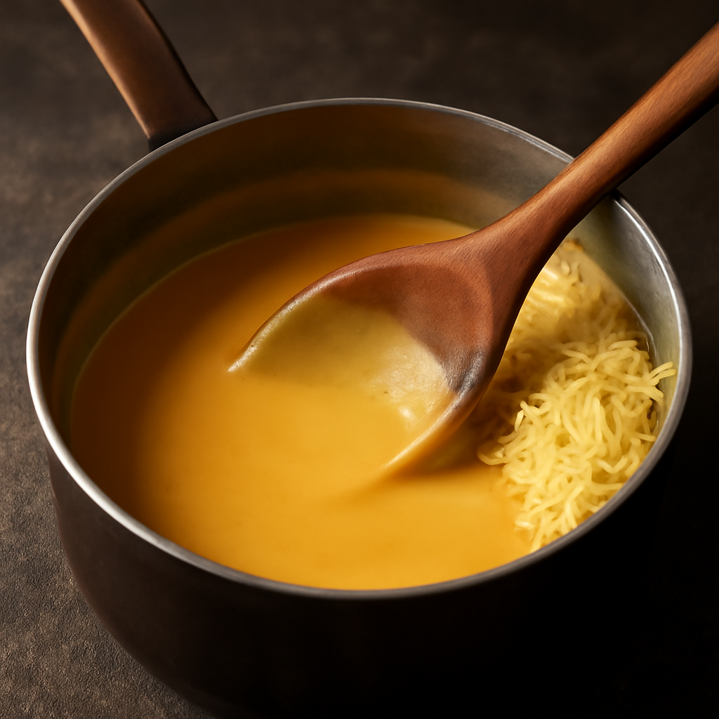 Make the roux and whisk in stout and milk to build a thick smooth sauce, then melt in the grated Cheddar