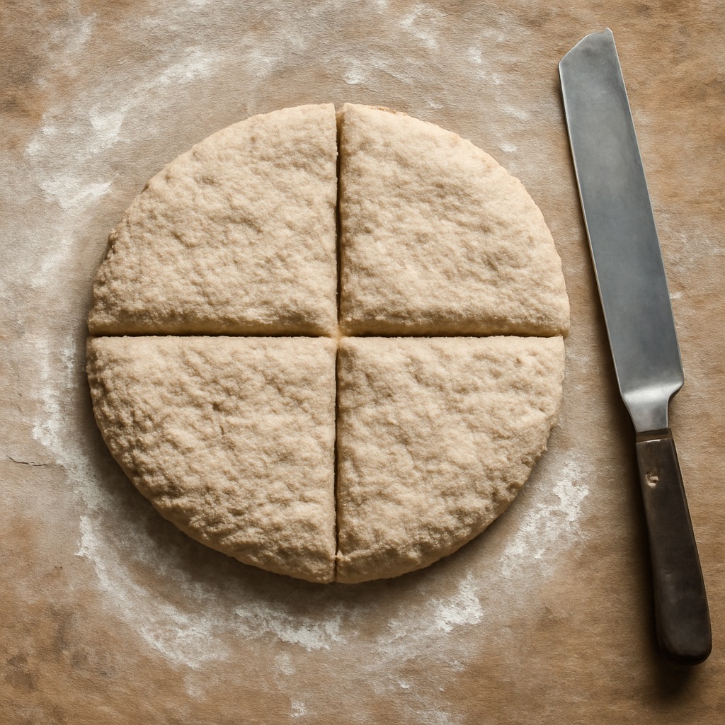 Patting dough into a round and cutting into four farls